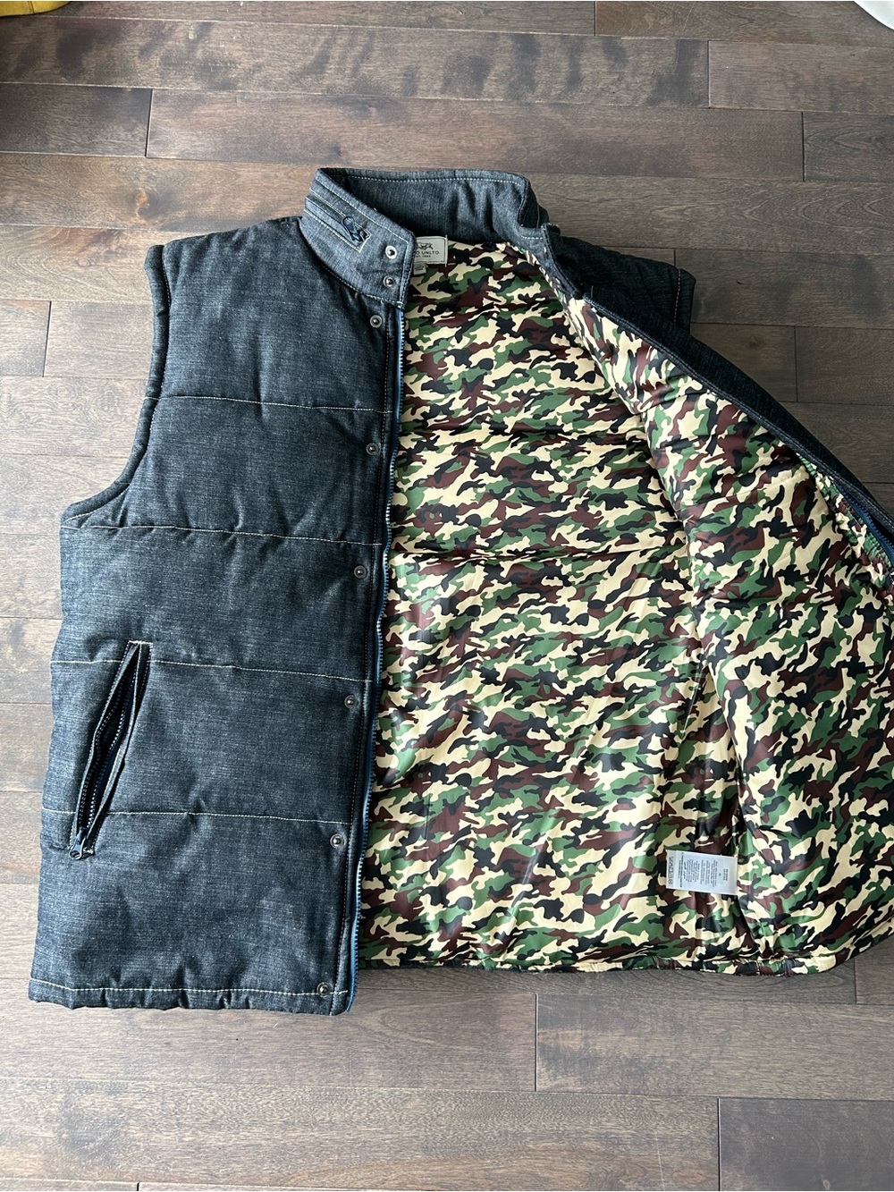 Ecko Unltd. Men’s Gray Puffer Vest Full Zip Snap Stand-Up Lined Quilted XL